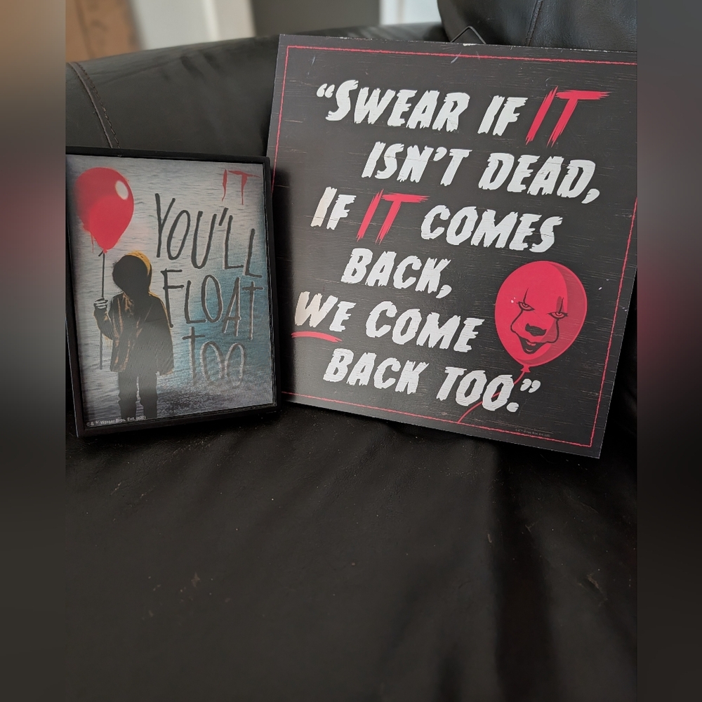 IT Horror Quote Wall Art Set with Red Balloon Accent